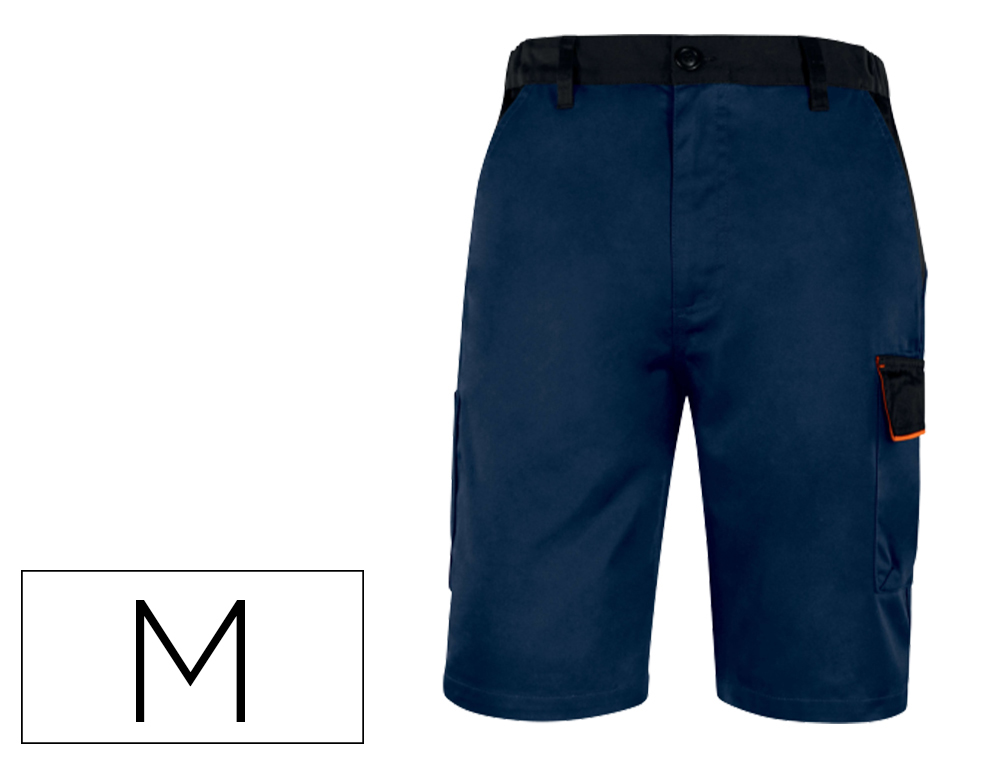 Pantalon de trabajo deltaplus bermuda cintura ajustable 5 bolsillos color azul naranjatalla m
