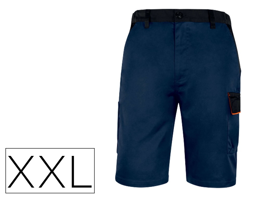 Pantalon de trabajo deltaplus bermuda cintura ajustable 5 bolsillos color azul naranjatalla xxl