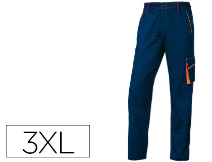 Pantalon de trabajo deltaplus cintura ajustable 5 bolsillos color azul naranja talla 3xl