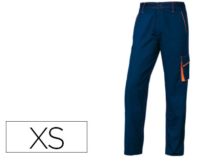 Pantalon de trabajo deltaplus cintura ajustable 5 bolsillos color azul naranja talla xs