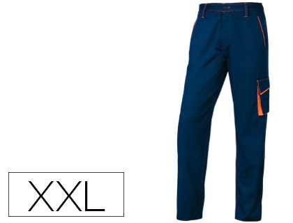 Pantalon de trabajo deltaplus cintura ajustable 5 bolsillos color azul naranja talla xxl