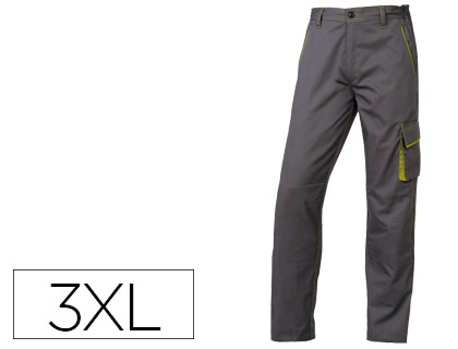 Pantalon de trabajo deltaplus cintura ajustable 5 bolsillos color gris verde talla 3xl