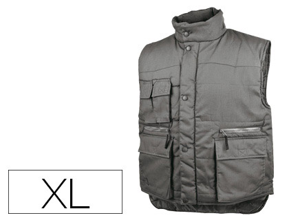 Chaleco deltaplus multibolsillos con cremallera cintura elastica protege riñones gris verde talla xl