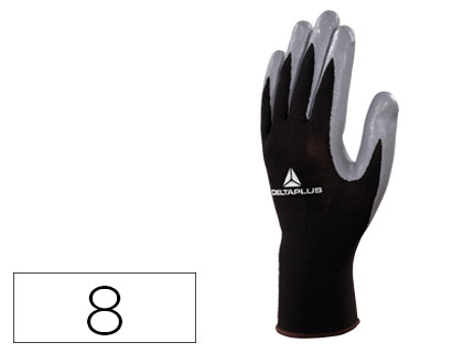 Guantes deltaplus de punto poliester palma de nitrilo especial para mecanica grasas aceites negro-gris talla 8