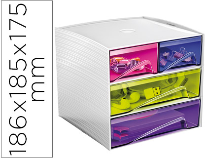 Fichero cajones de sobremesa cep mycube 4 cajones poliestireno multicolor 186x185x175 mm