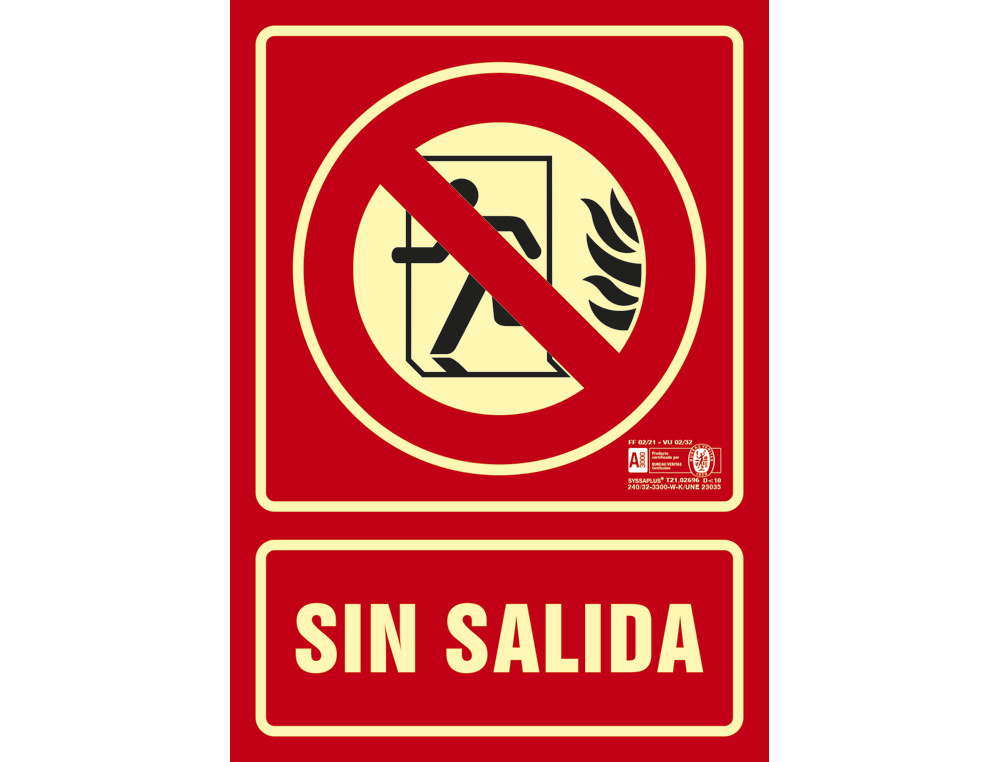 Pictograma syssa señal de no hay salida en pvc fotoluminiscente 210x297 mm