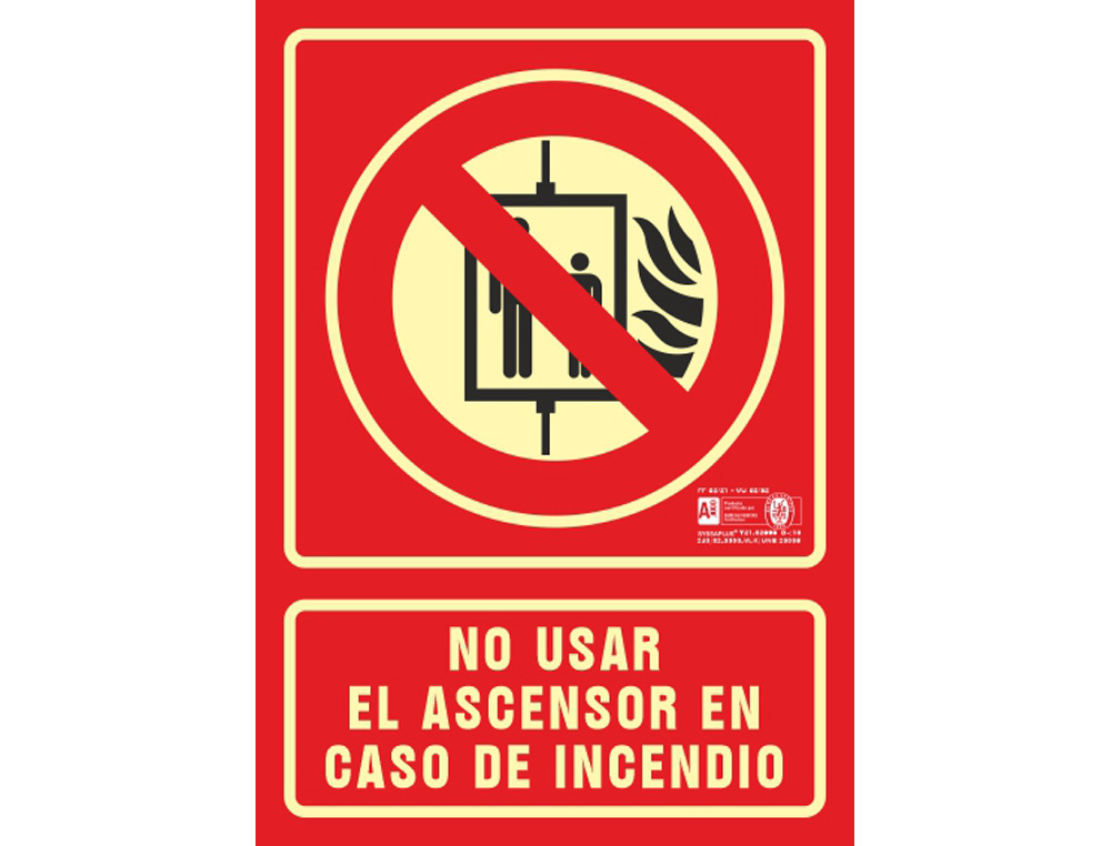 Pictograma syssa señal de no utilizar en caso de incendio en pvc fotoluminiscente 210x297 mm