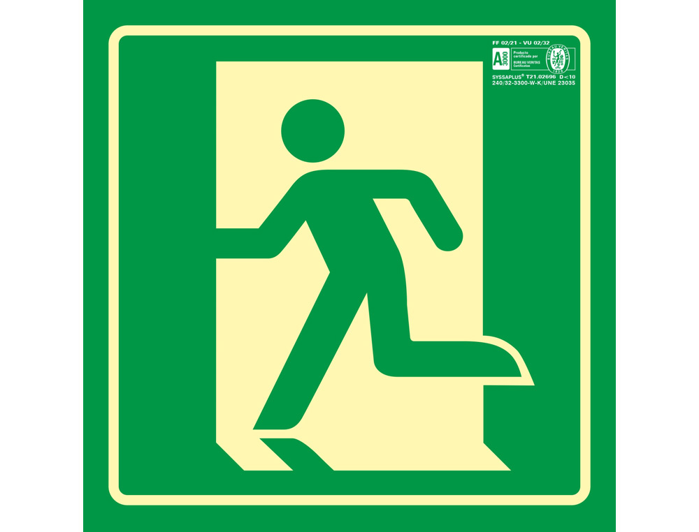 Pictograma syssa señal de salida de emergencia izquierda en pvc fotoluminiscente 210x210 mm