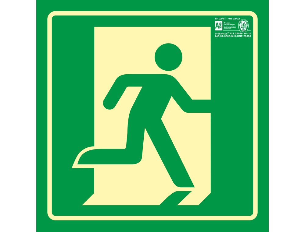 Pictograma syssa señal de salida de emergencia derecha en pvc fotoluminiscente 224x224 mm