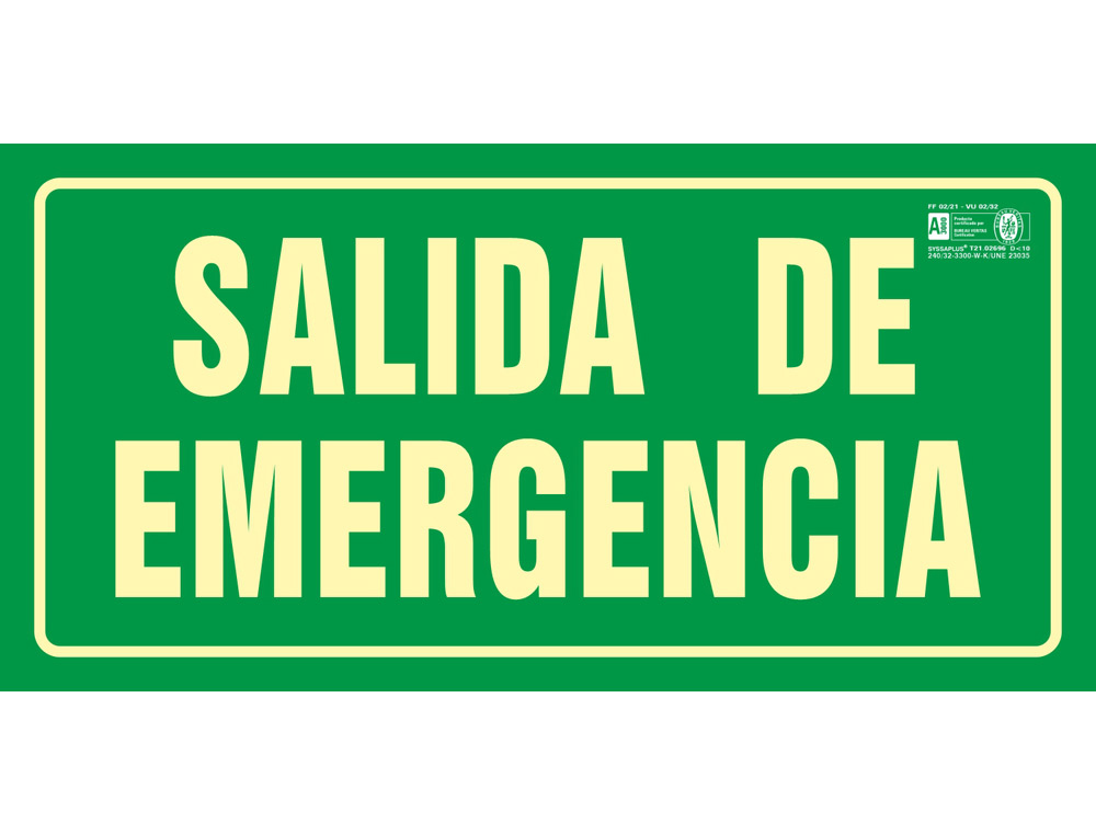 Pictograma syssa señal de salida de emergencia en pvc fotoluminiscente 320x160 mm