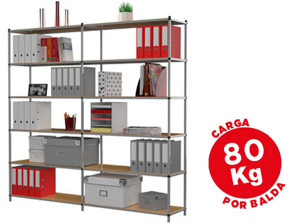 Estanteria paperflow metalica 6 estantes 80 kg por estante 200x100x35 cm base