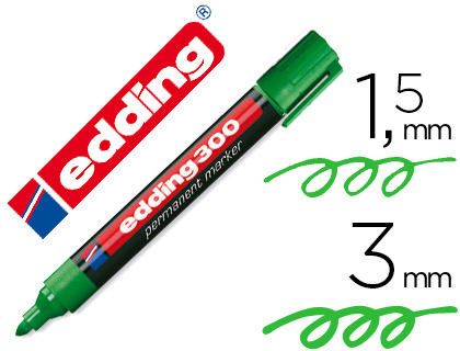 Rotulador edding marcador permanente 300 verde punta redonda 1,5-3 mm recargable
