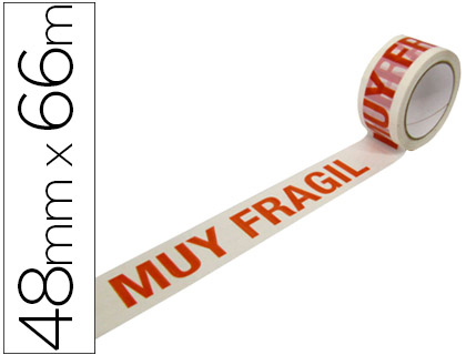 Cinta adhesiva polipropileno blanca impresion muy fragil para embalaje 66 mt x 48 mm
