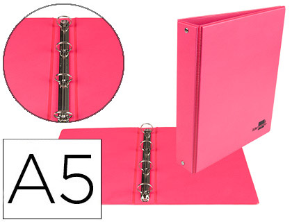 Carpeta de 4 anillas 25 mm redondas liderpapel a5 carton forrado pvc fucsia