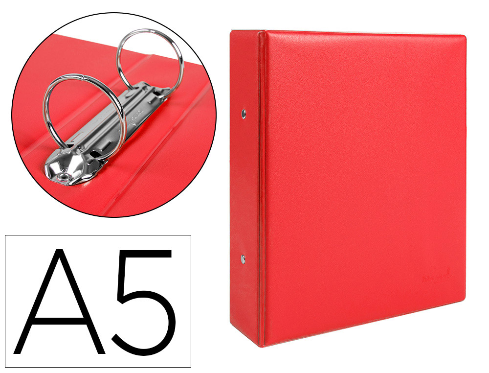 Carpeta de 2 anillas 40 mm redondas liderpapel a5 carton forrado pvc rojo