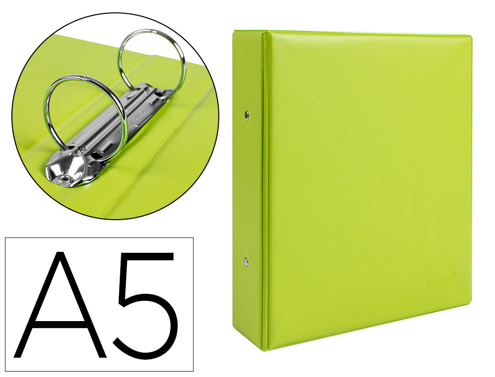 Carpeta de 2 anillas 40 mm redondas liderpapel a5 carton forrado pvc verde