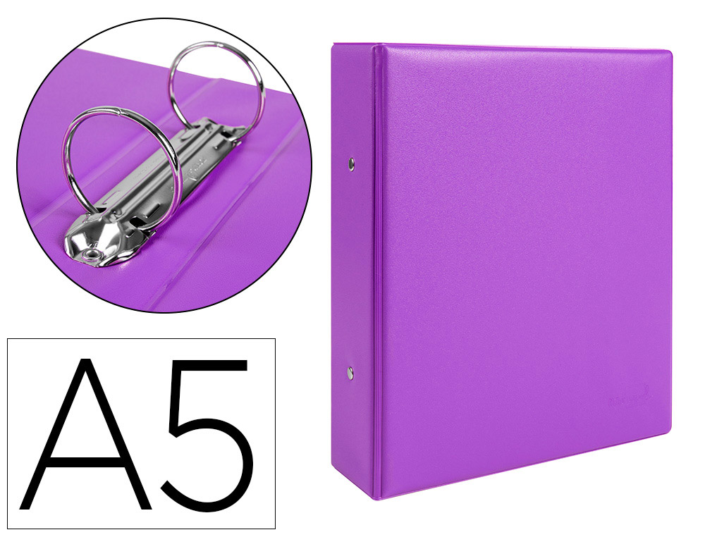 Carpeta de 2 anillas 40 mm redondas liderpapel a5 carton forrado pvc violeta