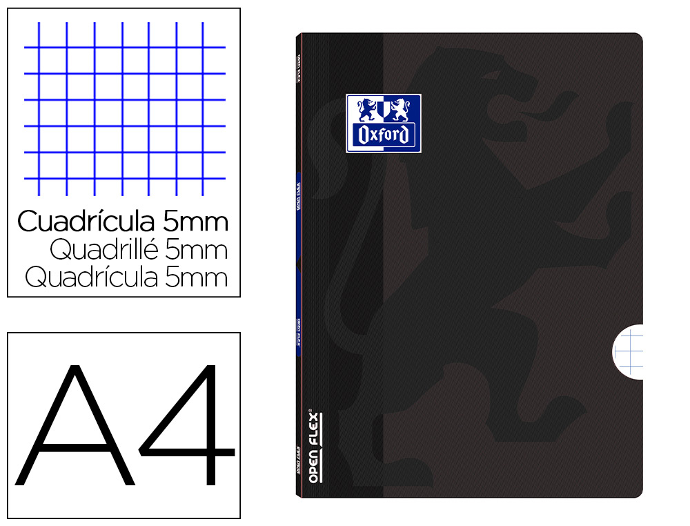 Libreta escolar oxford openflex tapa flexible optik paper 48 hojas din a4 cuadro 5 mm color negro