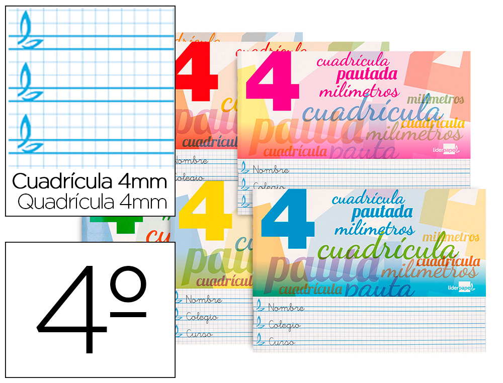 Libreta liderpapel pautaguia tapa cartoncillo 32 hojas din a5 70 g cuadriculado pautado 4 mm apaisado con margen