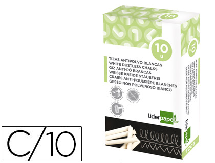 Tiza blanca antipolvo liderpapel caja de 10 unidades