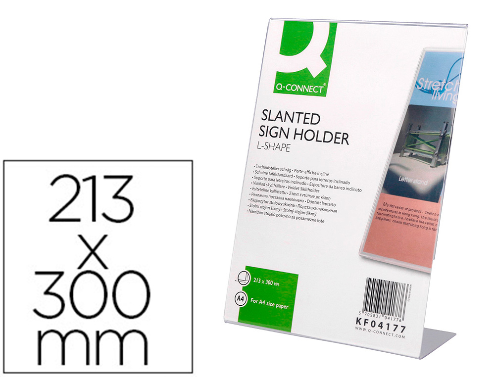 Expositor sobremesa q-connect con forma de l metacrilato tamaño 213x300 mm