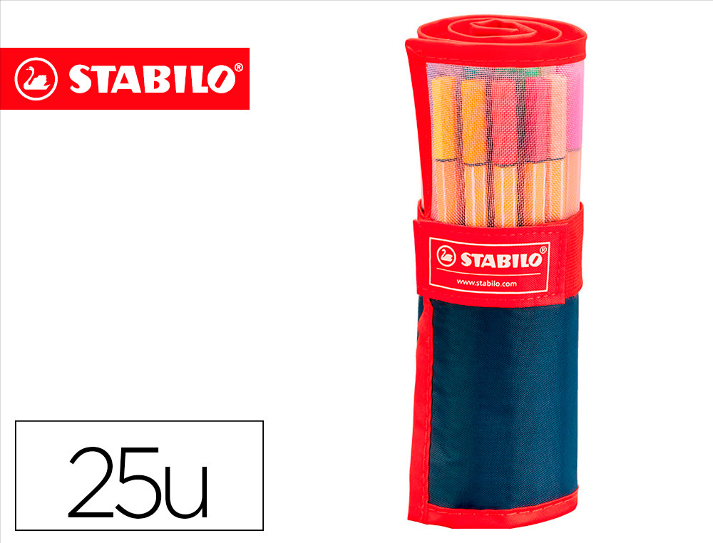 Rotulador stabilo punta de fibra point 88 estuche rollerset de 25 colores surtidos