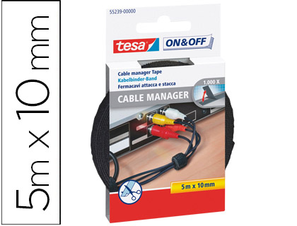 Velcro adhesivo tesa para agrupar cables 5 m x 10 mm color negro