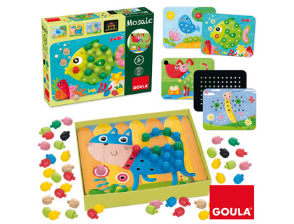 Juego goula didactico mosaico con pivotes de colores y laminas de animales +3 años