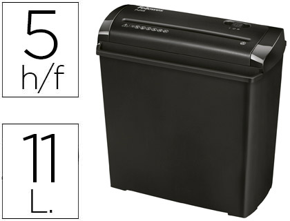 Destructora de documentos fellowes p-25s capacidad de corte 5 hojas corte en tiras papelera 11 litros