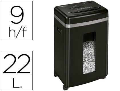 Destructora de documentos fellowes 450m capacidad de corte 9 hojas destruye grapas clips tarjetas y cd 22 litros