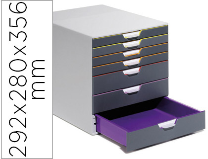 Fichero cajones de sobremesa durable varicolor apilables 7 cajones plastico 292x280x356 mm