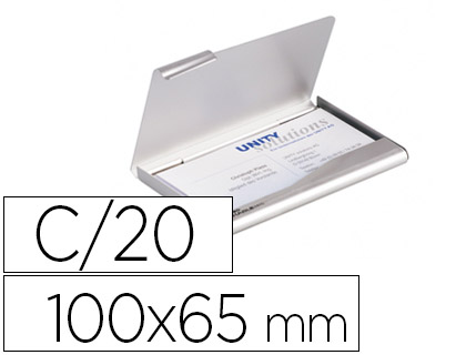 Tarjetero durable aluminio capacidad 20 tarjetas de visitas 55x90 mm color plata 100x65 mm