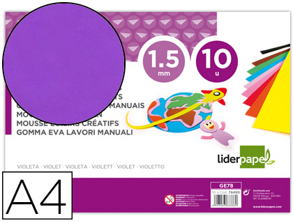 Goma eva liderpapel din a4 60g/m2 espesor 1,5mm violeta paquete de 10 hojas