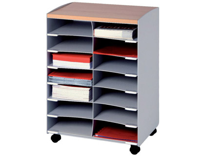 Modulo paperflow con 14 casillas y ruedas pivotantes color gris 720x514x330 mm