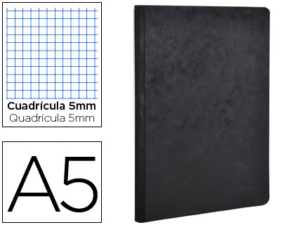 Libreta age-bag tapa cartulina lomo cosido cuadro 5 mm 96 hojas color negro 148x210 mm