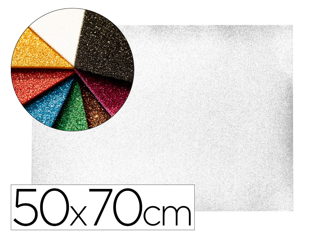 Goma eva con purpurina biodegradable liderpapel 50x70cm 60g/m2 espesor 2 mm blanco