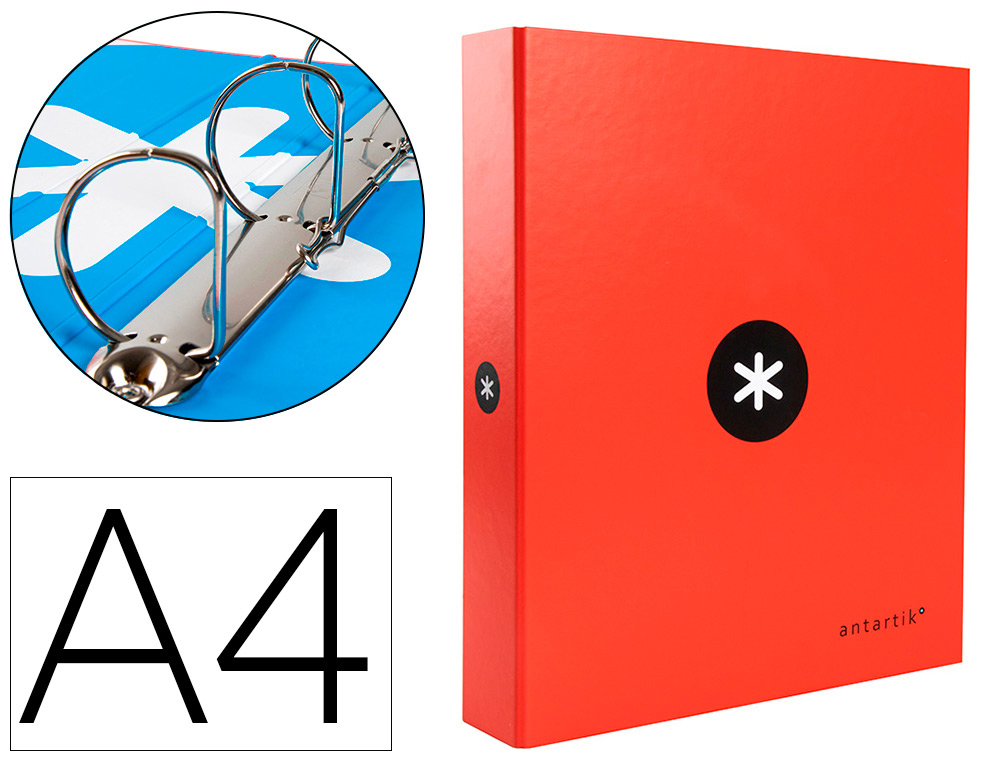 Carpeta 4 anillas 40 mm mixtas antartik a4 forrada color rojo