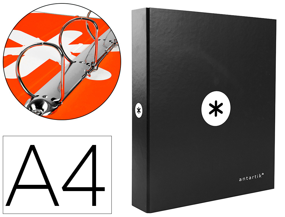 Carpeta 4 anillas 40 mm mixtas antartik a4 forrada color negro