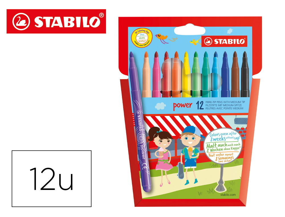 Rotulador stabilo power caja de 12 unidades colores surtidos