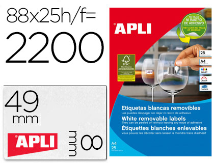 Etiqueta adhesiva apli removible 10314 especial joyeria 45x8 mm fotocopiadora laser ink-jet caja con 25