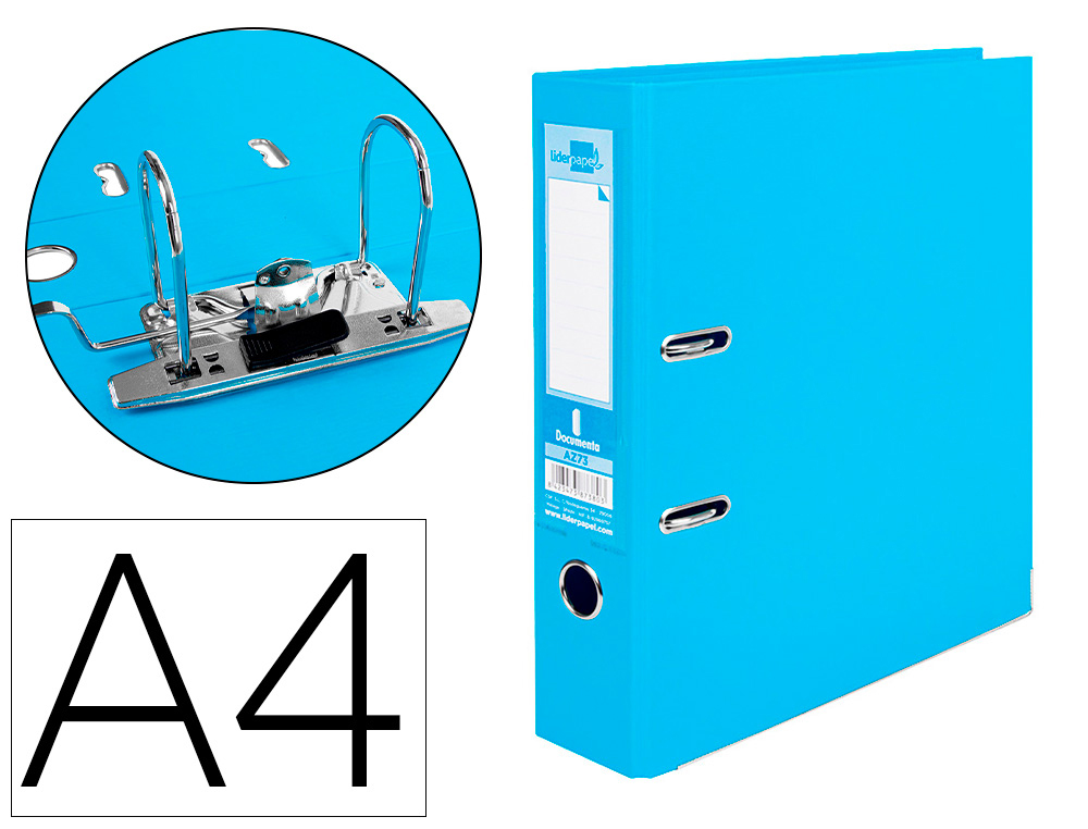 Archivador de palanca liderpapel a4 documenta forrado pvc con rado lomo 75 mm celeste compresor metalico