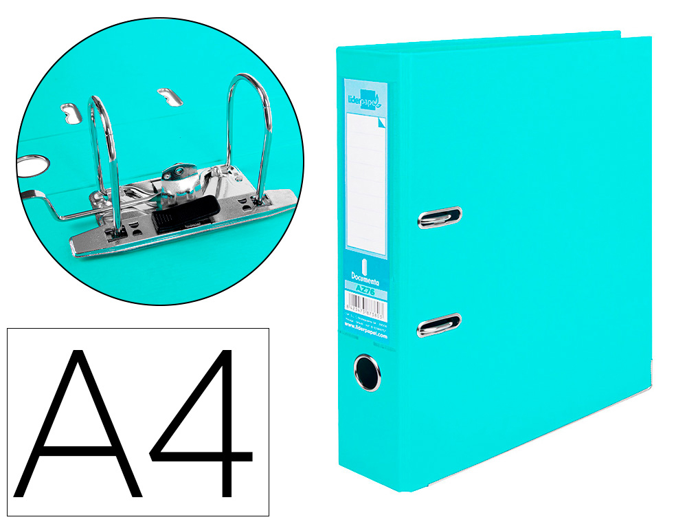 Archivador de palanca liderpapel a4 documenta forrado pvc con rado lomo 75 mm verde claro compresor