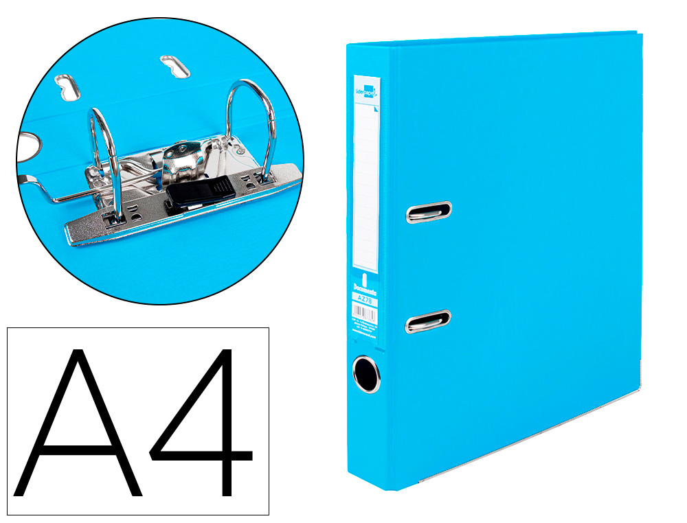 Archivador de palanca liderpapel a4 documenta forrado pvc con rado lomo 52 mm celeste compresor metalico