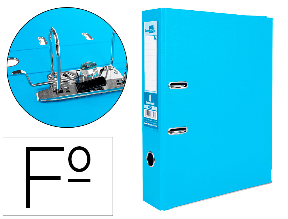 Archivador de palanca liderpapel folio documenta forrado pvc con rado lomo 75 mm celeste compresor metalico