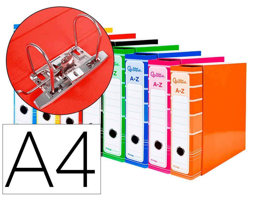 Archivador de palanca liderpapel a4 filing system forrado sin rado lomo 80 mm colores surtidos con caja y