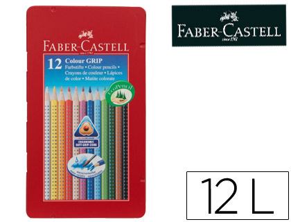Lapices de colores faber castell acuarelable colour grip triangular caja metalica de 12 colores surtidos