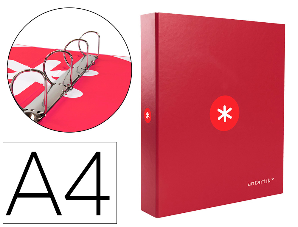 Carpeta 4 anillas 40 mm mixtas antartik a4 forrada color frambuesa
