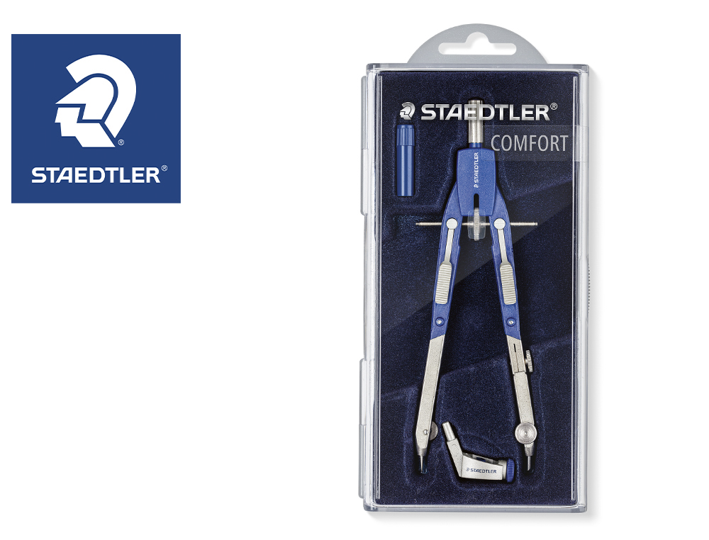 Compas staedtler micrometrico con ajuste rueda central sin alargadera con adaptador y tubo de minas