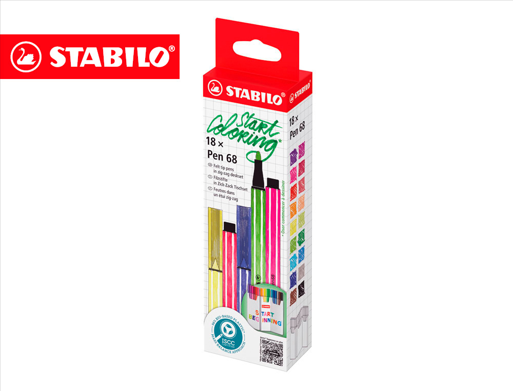 Rotulador stabilo acuarelable pen 68 zi-zag estuche de 18 unidades colores surtidos