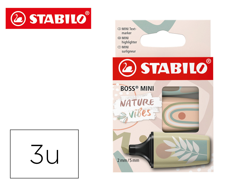 Rotulador stabilo boss mini naturevibes estuche de 3 unidades colores surtidos